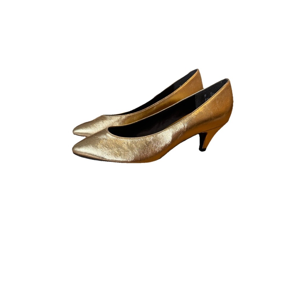 Vintage Night Life Life Stride 80s Gold Pointed Toe Kitten Heel Pumps Heels Sz 7